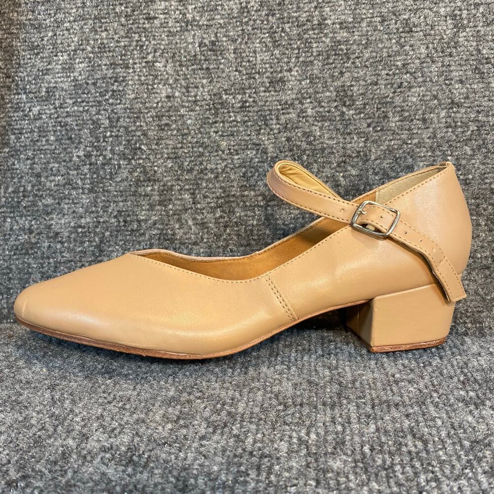 Women's Tan Mary Jane Low Block Heel Athletic Shoe